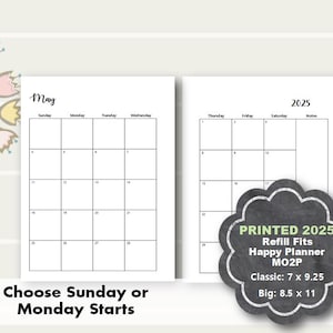 PRINTED 2025 Fits Happy Planner Classic, Fits Happy Planner Big, Happy Planner Monthly Insert, PRINTED Happy Planner Monthly