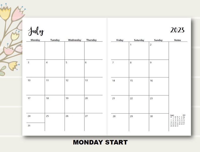 2023 B6 TN Monthly Planner Printable B6 TN Monthly Planner | Etsy