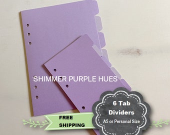 Planner Dividers, 6 tab dividers, Dividers for planners, tabbed dividers, Tabs for Planners, A5 Divider Tabs, Personal Size Divider Tabs