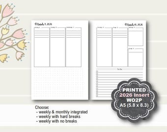PRINTED 2026 A5 Weekly refill, Weekly A5 Printed