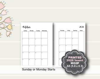 PRINTED 2026 Monthly Planner Insert, Monthly Planner Insert Printed, A5 planner inserts printed, Planner Refill, Filofax, Kikki K
