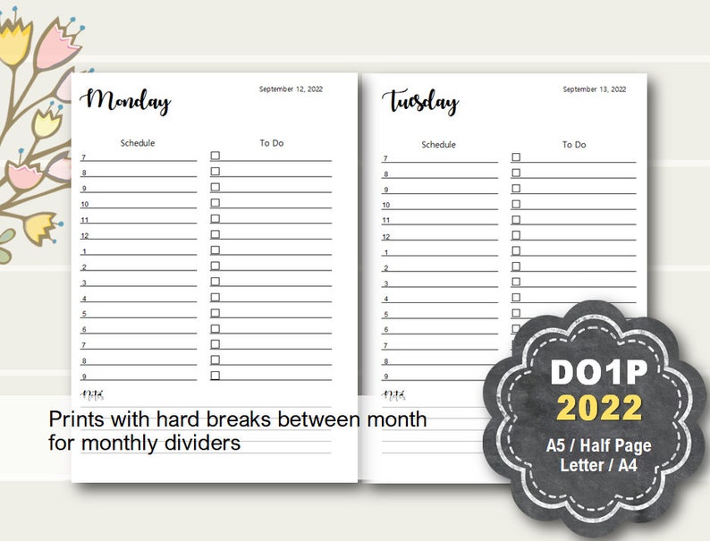 daily planner printable 2022 daily planner inserts 2022 etsy