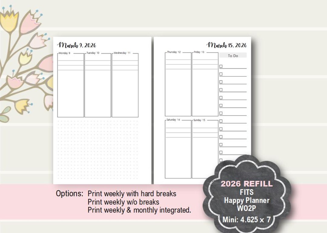 2026 Happy Planner Mini Weekly Insert, Printable (digital Download) - Etsy