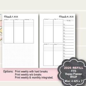 2026 Happy Planner Mini Weekly Printable, Wochenplaner Beilage, Happy Planner Mini Einsätze, Happy Planner Mini Wochenbeilage