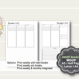 2025 Weekly Planner Printable, weekly planner pages 2025, weekly planner insert, A5 planner insert, Half Page, Letter, A4, Filofax, Kikki k