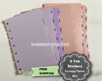 Happy Planner Mini Dividers, 6 tab dividers, Dividers for happy planner, Happy Planner Tabs, Happy Planner Mini Dividers, Monthly Dividers