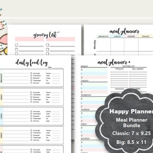 Happy Planner Meal Planner Inserts, Menu Planning, Grocery List, Calorie Tracker, Food Log, Happy Planner Classic, Happy Planner Big Inserts