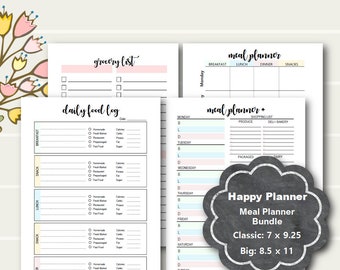 Happy Planner Matplanerare, Menyplanering, Inköpslista, Kalorispårare, Matlogg, Happy Planner Classic, Happy Planner Stora bilagor