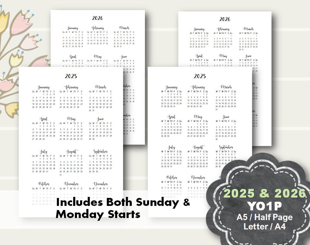 Year View Planner Printable, 2025 Year View Printable, 2026 Year View