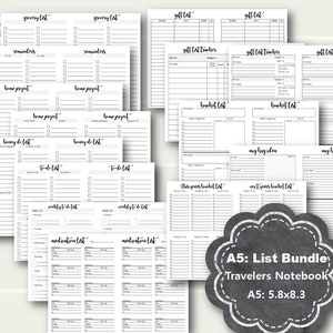 A5 TN List Printables, Travelers Notebook Printable Inserts, A5 TN ...