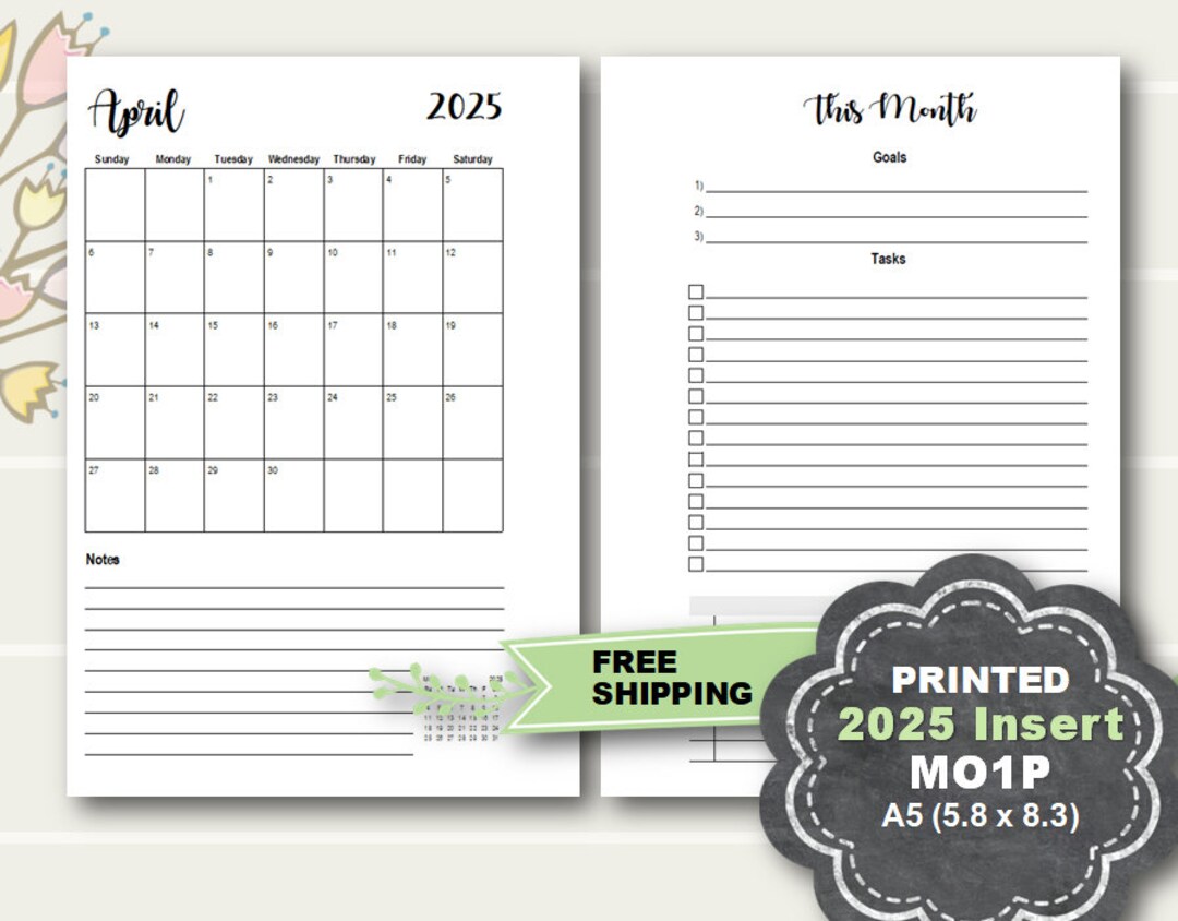 PRINTED 2025 Monthly Planner Insert, Monthly Planner Inserts Printed