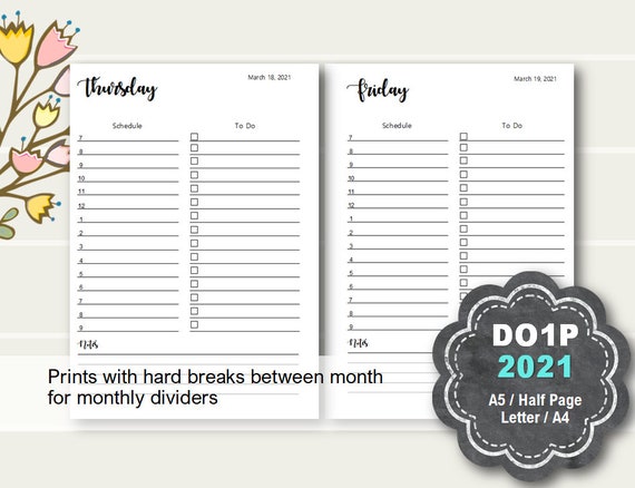 Daily Planner Printable 2021 Dated Daily Planner Inserts ...