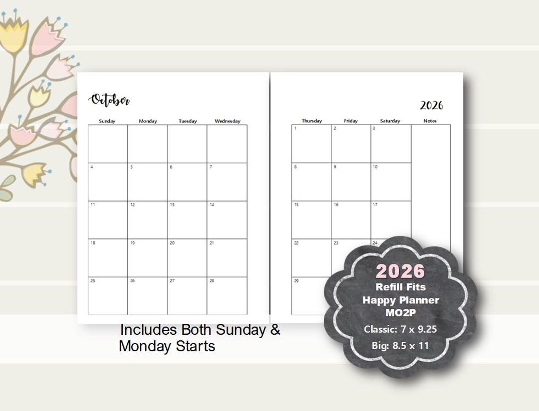 2026 Happy Planner Monthly Planner Printable, Monthly Planner Insert