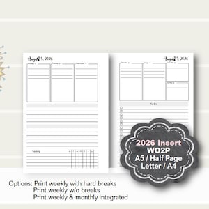 2026 Weekly Planner Printable, Weekly Planner Insert 2026, Weekly Planner Pages, A5 planner insert, Half Page, Letter, A4, Filofax, Kikki K