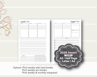 2026 Weekly Planner Printable, Weekly Planner Insert 2026, Weekly Planner Pages, A5 planner insert, Half Page, Letter, A4, Filofax, Kikki K