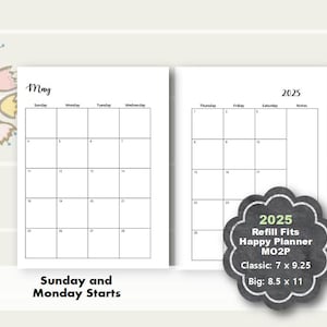 2025 Happy Planner Monthly Planner Printable, Monthly Planner Insert, Happy Planner Classic Inserts, Happy Planner Big Monthly Insert