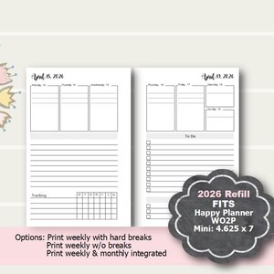 2026 Happy Planner Mini Weekly Printable, Wochenplaner Beilage, Happy Planner Mini Einsätze, Happy Planner Mini Wochenbeilage