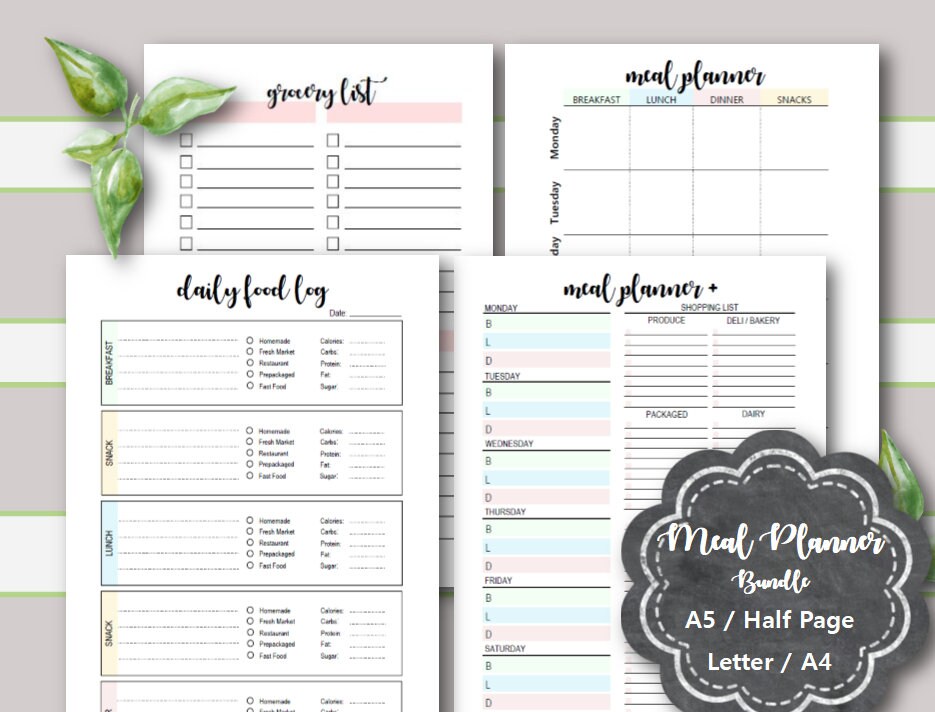 MEAL PLANNER Printable Menu Planner Inserts A5 planner | Etsy