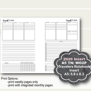 2026 A5 Travelers Notebook Weekly Inserts, A5 TN Weekly Insert, A5 Travelers Notebook Printable, A5 TN Insert, A5 TN Weekly 2026