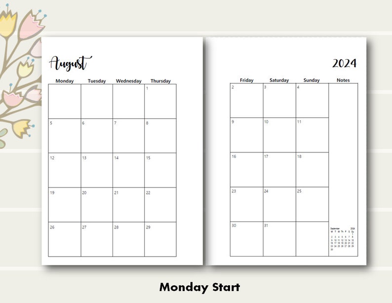 2024 Monthly Planner Printable Monthly Planner Insert Etsy