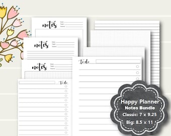 Happy Planner Printable, Happy Planner Classic, Happy Planner Big, Note Insert, Notes Planner Inserts, Grid Pages Insert, To Do List Inserts