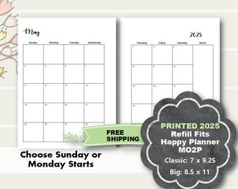 PRINTED 2025 Fits Happy Planner Classic, Fits Happy Planner Big, Happy Planner Monthly Insert, PRINTED Happy Planner Monthly