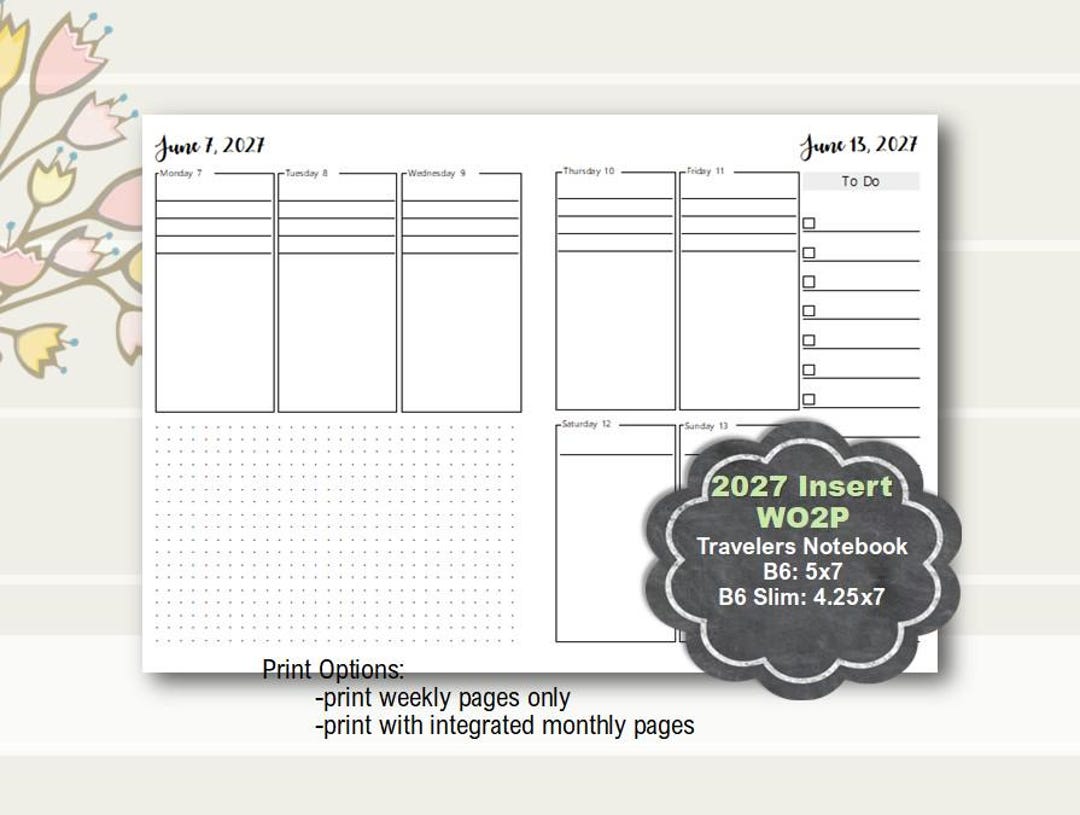 2027 B6 Weekly Planner Insert, Travelers Notebook, B6 Slim TN (digital ...