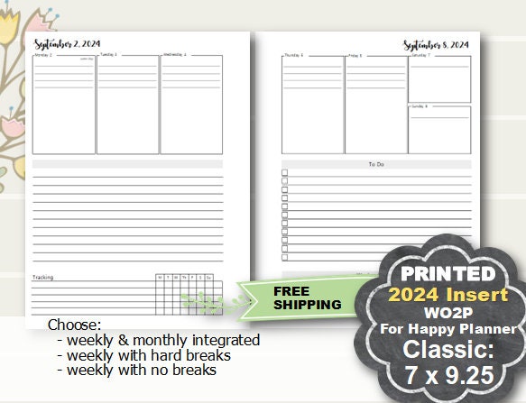 2024 WEEKLY Planner Insert Dated WO2P with Grid