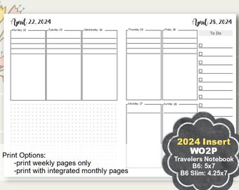 2024 B6 TN Weekly Planner Printable, B6 Slim TN Planner Printable 2024, Travelers Notebook Insert, B6 tn Insert, B6 Slim tn insert