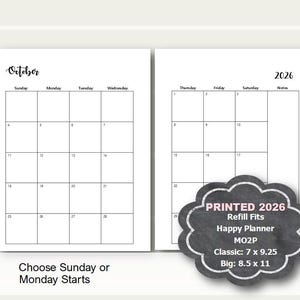 PRINTED 2026 Fits Happy Planner Classic, Fits Happy Planner Big, Monthly Planner Insert, Monthly Planner, PRINTED Happy Planner Monthly