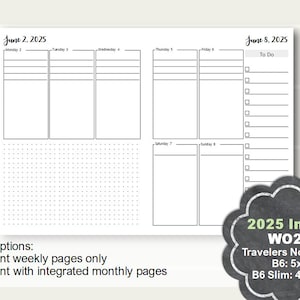 2025 B6 TN Weekly Planner Printable, B6 tn Weekly Planner Insert, B6 Travelers Notebook, B6 slim tn Insert, b6 tn monthly insert, b6 slim