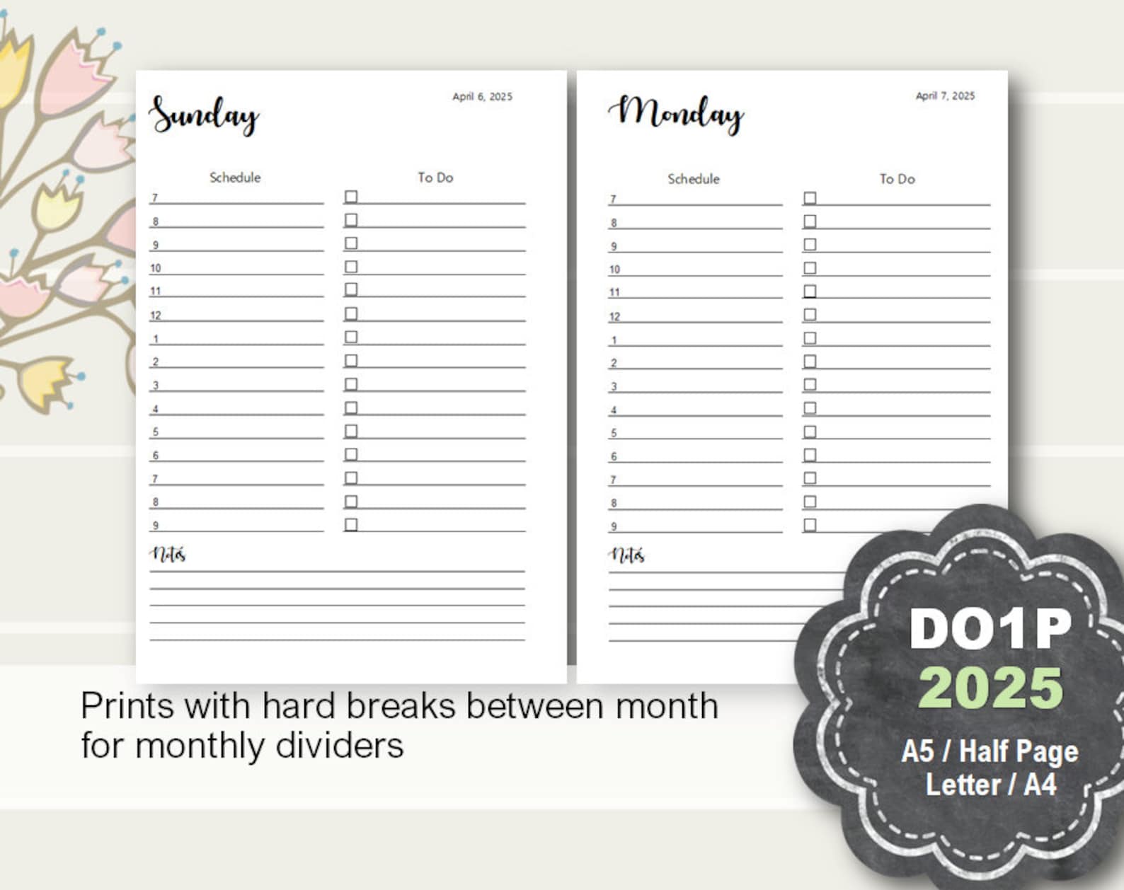 2025 Daily Planner Printable, Dated Daily Planner Insert 2025, DO1P, A5 ...
