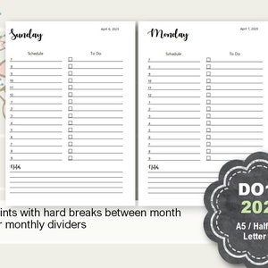 2025 Daily Planner Printable, Dated Daily Planner Insert 2025, DO1P, A5, Half Page, Letter, A4, Daily Planner Pages, Filofax, Kikki K