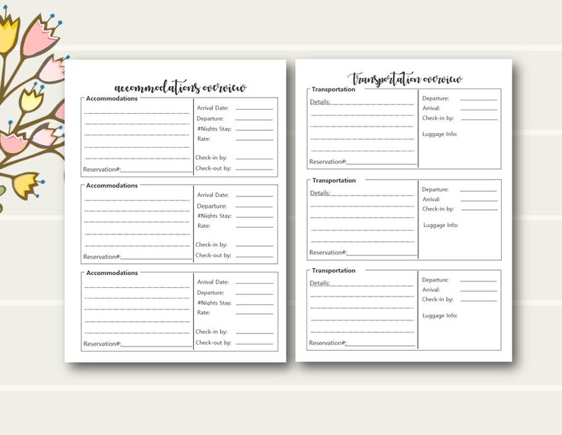 A5 TN Vacation Planner Printable Insert A5 Tn Travelers - Etsy