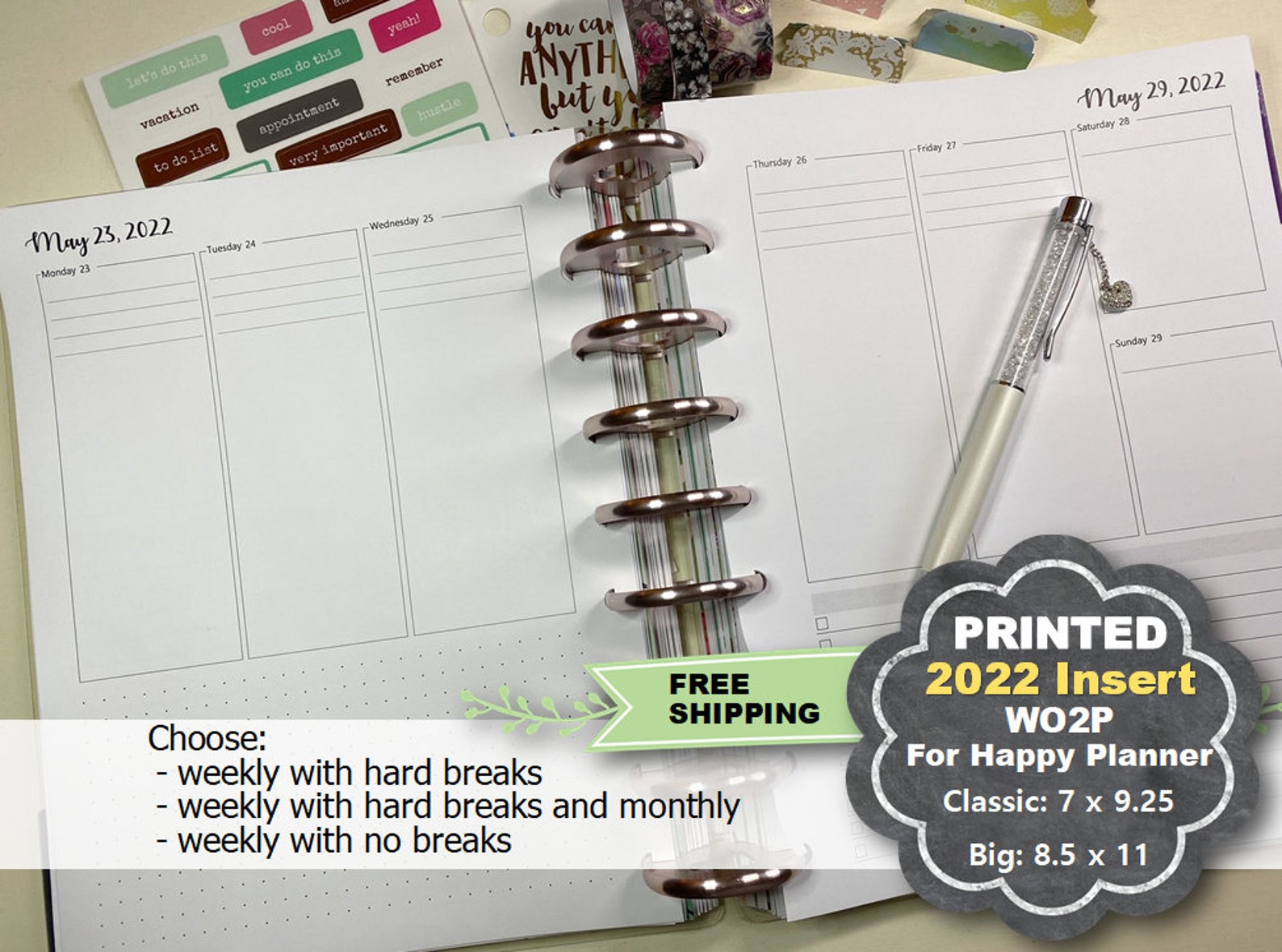 PRINTED 2022 Happy Planner Weekly Insert Happy Planner Etsy