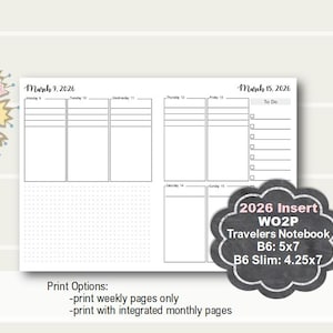 2026 B6 TN Weekly Planner Printable, B6 Slim TN Planner Printable 2026, Travelers Notebook Insert, B6 tn Insert, B6 Slim tn insert