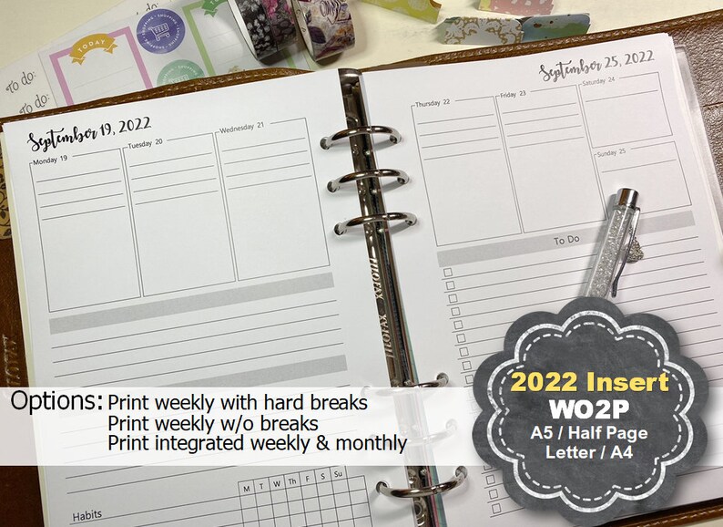 2022 Weekly Planner Printable Weekly Planner Insert 2022 Etsy