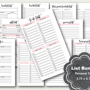 Personal Size Inserts, List Planner Printables, Planner Lists, List ...