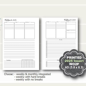 PRINTED 2025 Weekly Planner Insert, Weekly Planner Printed 2025, Planner Refill, A5 planner insert printed, Weekly Insert, Filofax