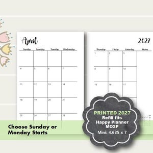 PRINTED 2027 Fits Happy Planner Mini, Mini Monthly Planner Insert, PRINTED Happy Planner Mini, Happy Planner Mini, Mini Hapy Planner