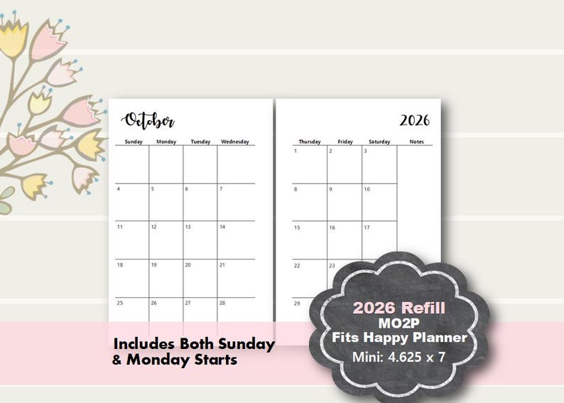 2026 Happy Planner Mini Månadsutskrivbar, Happy Planner Mini Bilaga, Happy Planner Mini Månadsbilaga, 2026 Happy Planner Mini Bilaga bild 1