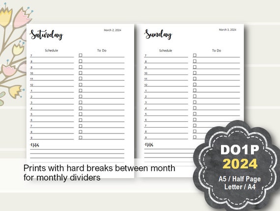 2024 Daily Planner Insert, Day on One Page Refill, A5, Personal, Mini  Happy Planner