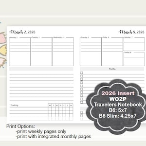 2026 B6 TN Weekly Planner Printable, B6 Slim tn Weekly Planner Insert, B6 Travelers Notebook, B6 inserts, b6 Slim inserts, Monthly Insert