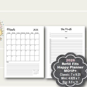 2026 Happy Planner Monthly Planner Printable, Monthly Planner Insert, Happy Planner Classic Inserts, Happy Planner Big Monthly Insert