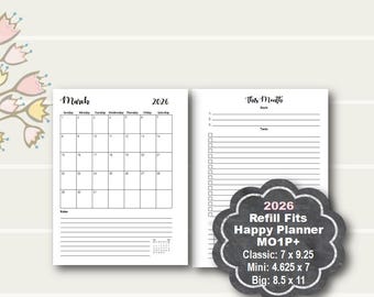 2026 Happy Planner Monthly Planner Printable, Monthly Planner Insert, Happy Planner Classic Inserts, Happy Planner Big Monthly Insert