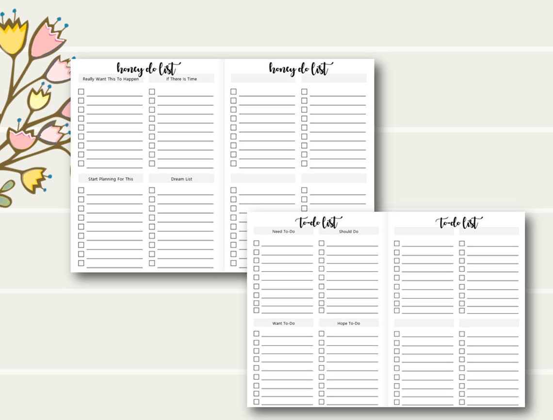 A5 TN List Printables Travelers Notebook Printable Inserts - Etsy