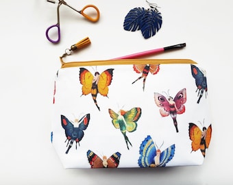 Large Make-up Bag,mothers day gift,wash bag,womens gift ideas,butterflies,butterfly toiletries bag,cosmetics bag,zipper pouch,canvas.