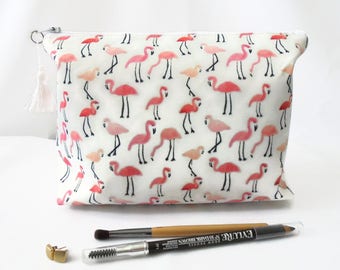 Gifts for her, Wash bag, flamingo, travel bag, cosmetic bag, zip bag, make up bag, dumpy bag, boxy pouch.