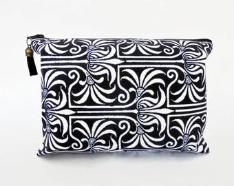 Gifts for her, Canvas Wash bag, Art Nouveau, monochrome, cosmetic bag, zip bag, make up bag.