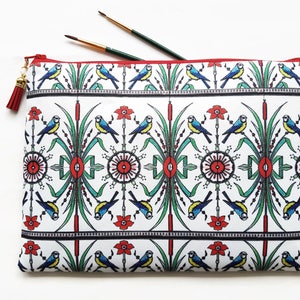 bolsa de lavagem feminina, art nouveau, estilo Glasgow, bolsa de maquiagem, porta-pincel de maquiagem, bolsa de arte, bolsa de livro, capa para tablet, pássaros, azulejo simulado, bolsa de viagem.
